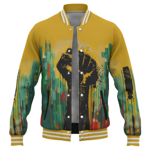Black History Baseball Jacket Black Power Fist Matte Art