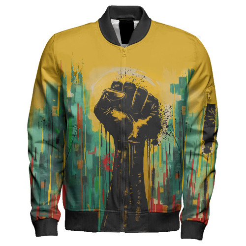 Black History Zipper Bomber Jacket Black Power Fist Matte Art
