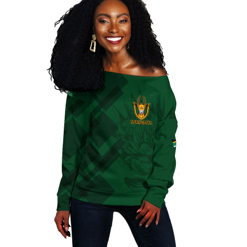 South Africa Off Shoulder Sweatshirt Bokke For the Brave Abstract Background Style