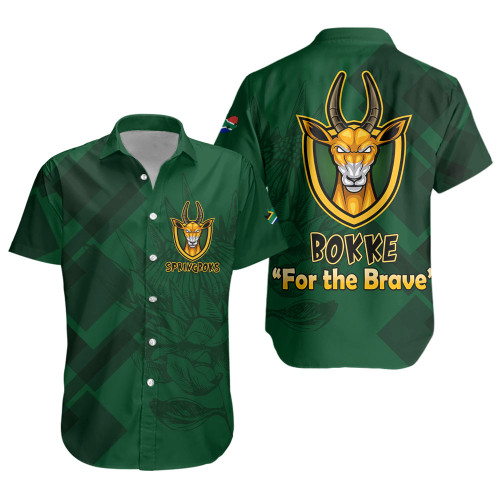 South Africa Short Sleeve Shirt Bokke For the Brave Abstract Background Style
