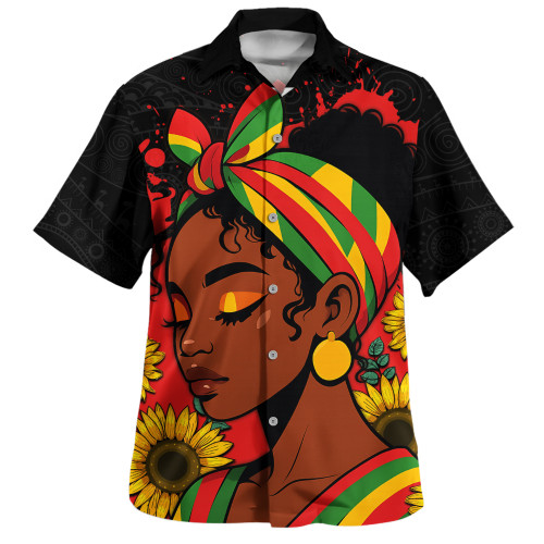 Pan-African Hawaiian Shirt Black Queen With Sunflowers