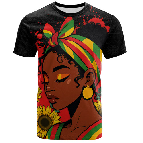Pan-African T-Shirt Black Queen With Sunflowers
