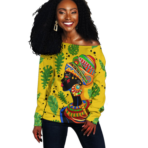 Black Identity Off Shoulder Sweatshirt African Art Women