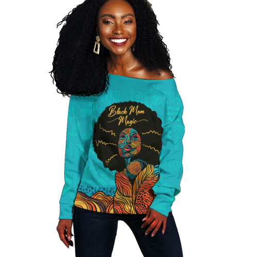 Black Identity Off Shoulder Sweatshirt Black Mom Magic