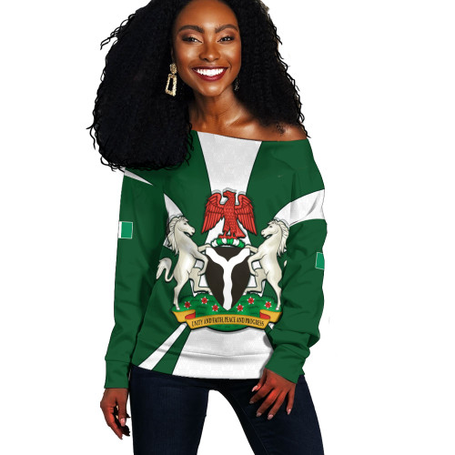 Nigeria Off Shoulder Sweatshirt Coat Of Arms Royal Style