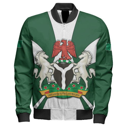 Nigeria Zipper Bomber Jacket Coat Of Arms Royal Style