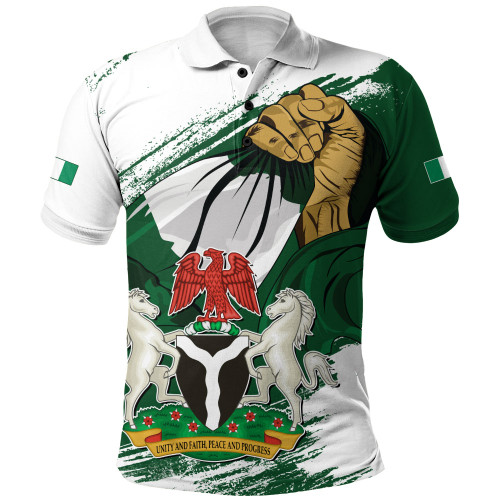 Nigeria Polo Shirt Fisted Hand Holding Nigerian Flag