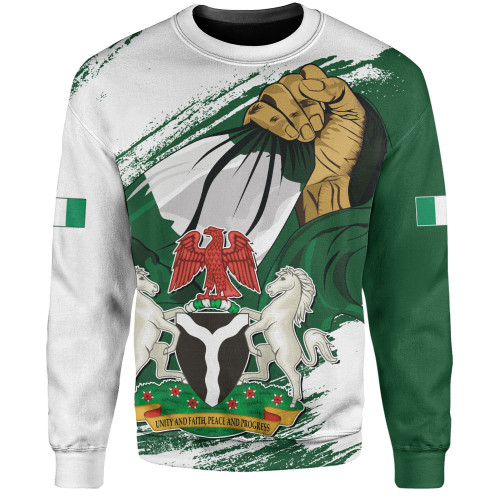 Nigeria Sweatshirt Fisted Hand Holding Nigerian Flag