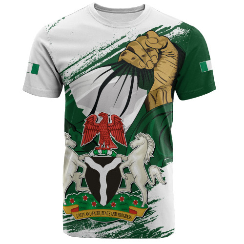 Nigeria T-Shirt Fisted Hand Holding Nigerian Flag