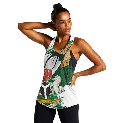 Nigeria Women Tank Fisted Hand Holding Nigerian Flag