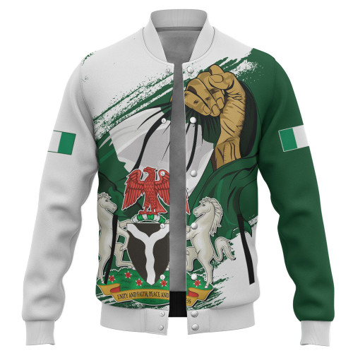 Nigeria Baseball Jacket Fisted Hand Holding Nigerian Flag