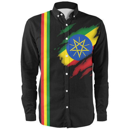 Ethiopia Long Sleeve Shirt Flag Crack Style