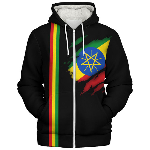 Ethiopia Sherpa Hoodie Flag Crack Style