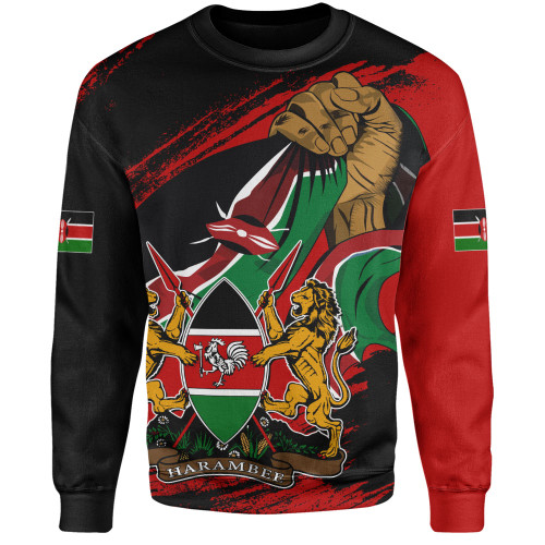 Kenya Sweatshirt Fisted Hand Holding Kenyan Flag