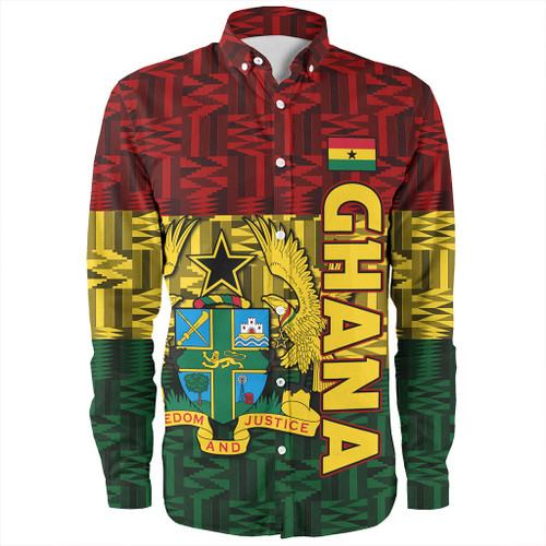 Ghana Long Sleeve Shirt Map Africa Kente Pattern Style