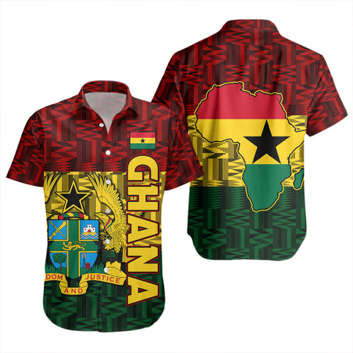 Ghana Short Sleeve Shirt Map Africa Kente Pattern Style
