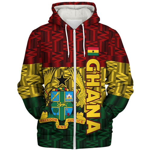 Ghana Sherpa Hoodie Map Africa Kente Pattern Style