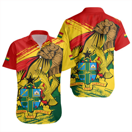 Ghana Short Sleeve Shirt Fisted Hand Holding Ghanaian Flag