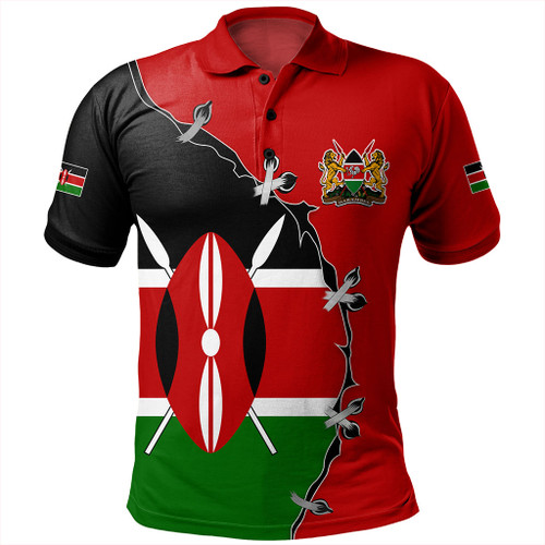 Kenya Polo Shirt Flag With Coat Of Arms