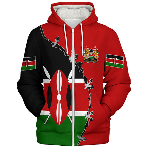 Kenya Sherpa Hoodie Flag With Coat Of Arms