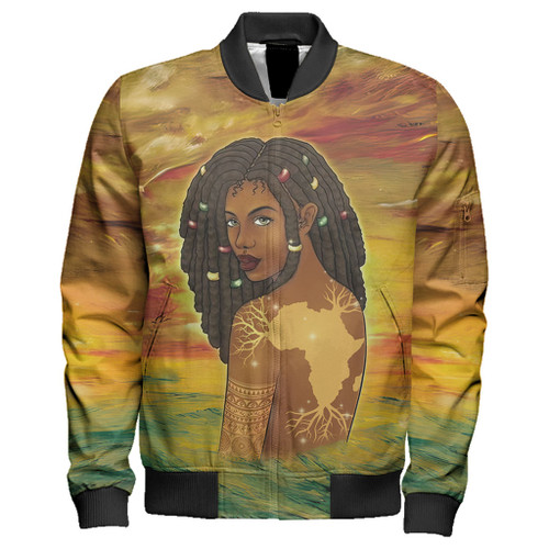 Black Identity Zipper Bomber Jacket Black Girl Map Roots