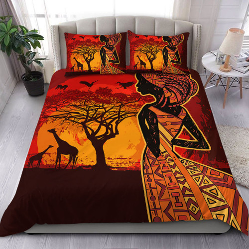 Black Identity Bedding Set African Woman Sunset