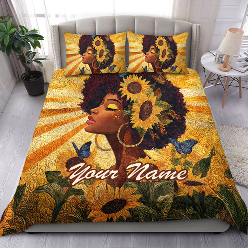 Black Identity Bedding Set Custom Black Women Sunflower Queen