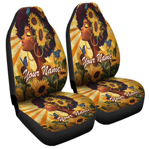 Black Identity Car Seat Cover Custom Black Women Sunflower Queen