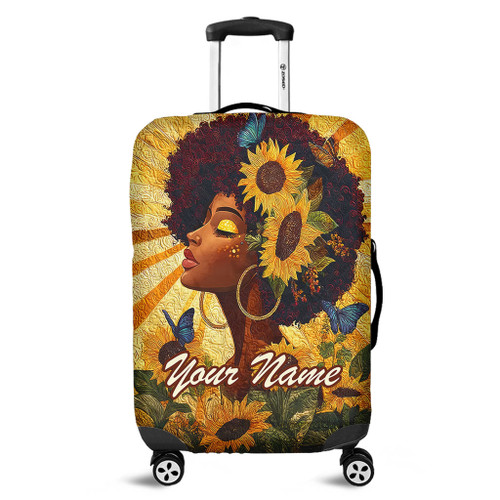 Black Identity Luggage Cover Custom Black Women Sunflower Queen