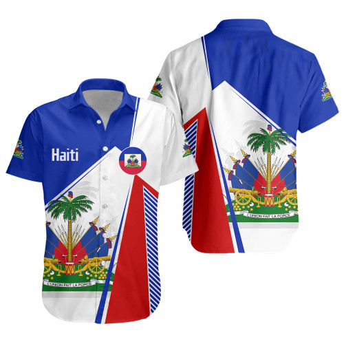 Haiti Short Sleeve Shirt National Pride Coat Of Arms Heritage Design