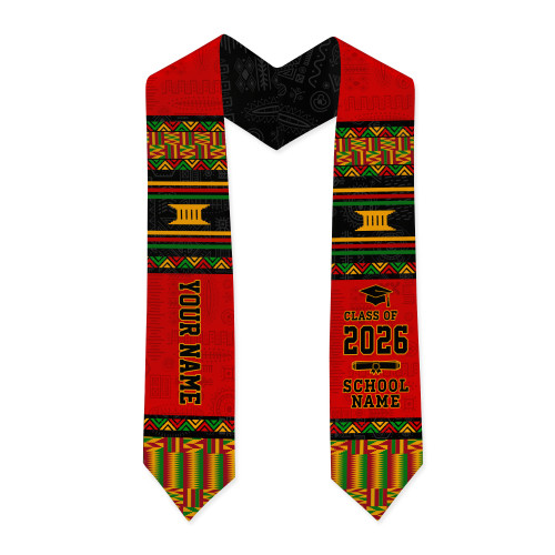 Africa Graduation Stole Custom Tribal Pattern Class Of 2026 Red Style