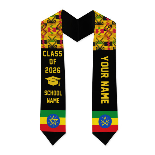 Ehiopia Graduation Stole Custom Flag Kente Cloth
