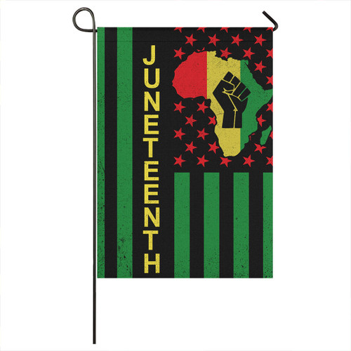 Juneteenth Garden Flag Pan African Map Raised Fist Stripe Design
