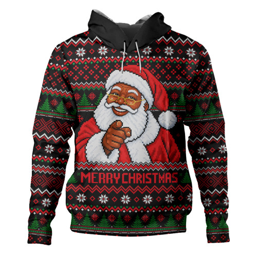 Black Culture & Pride Hoodie Black Santa Pointing Finger Ugly Christmas Style