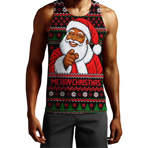 Black Culture & Pride Tank Top Black Santa Pointing Finger Ugly Christmas Style