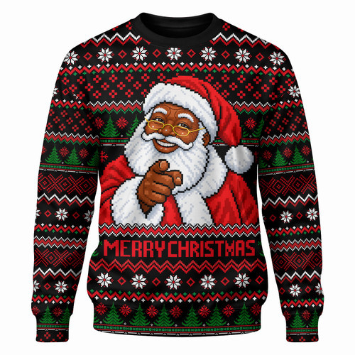 Black Culture & Pride Sweatshirt Black Santa Pointing Finger Ugly Christmas Style