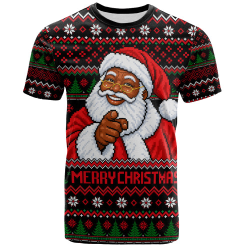 Black Culture & Pride T-Shirt Black Santa Pointing Finger Ugly Christmas Style