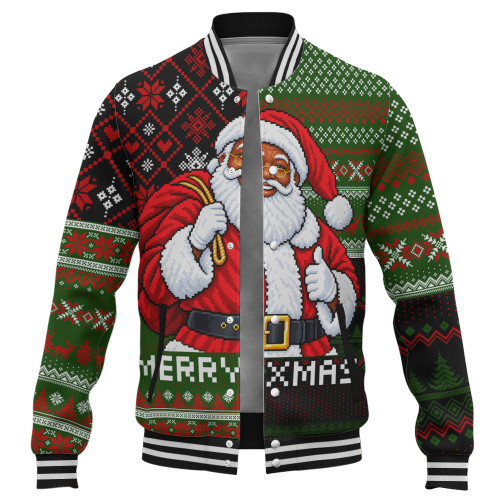 Black Culture & Pride Baseball Jacket Black Santa Claus Christmas Pixel Art