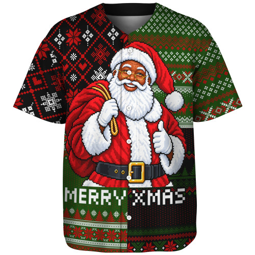Black Culture & Pride Baseball Shirt Black Santa Claus Christmas Pixel Art