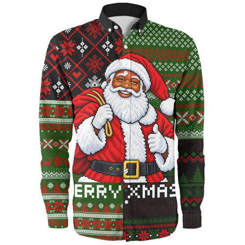 Black Culture & Pride Long Sleeve Shirt Black Santa Claus Christmas Pixel Art