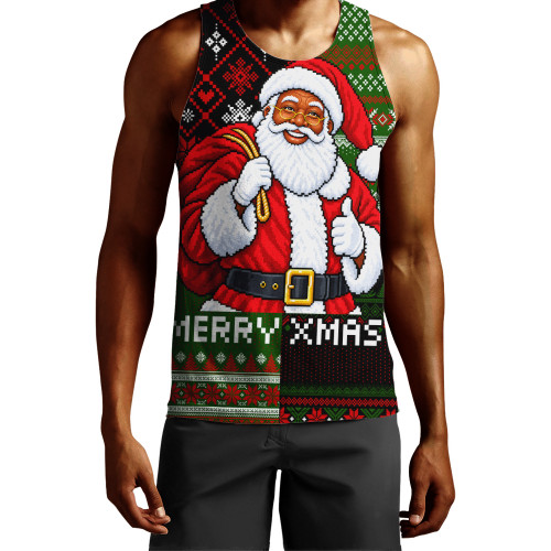 Black Culture & Pride Tank Top Black Santa Claus Christmas Pixel Art