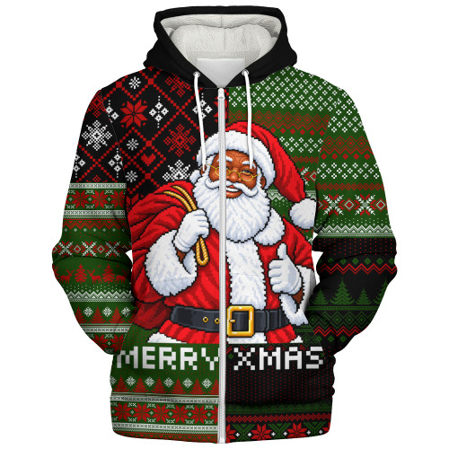Black Culture & Pride Sherpa Hoodie Black Santa Claus Christmas Pixel Art