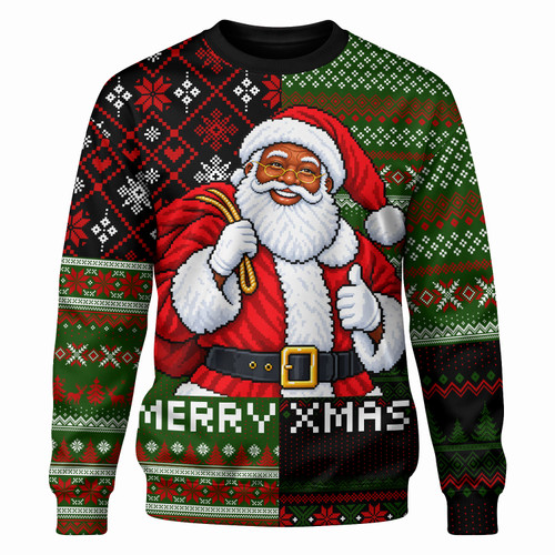 Black Culture & Pride Sweatshirt Black Santa Claus Christmas Pixel Art