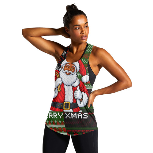 Black Culture & Pride Women Racerback Tank Black Santa Claus Christmas Pixel Art