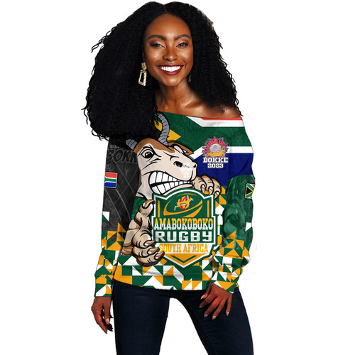 South Africa Off Shoulder Sweatshirt Custom SA Rugby Springboks Pride 2023 Hexagon Jersey