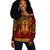 Egyptian Off Shoulder Sweatshirt Anubis Pattern In Red