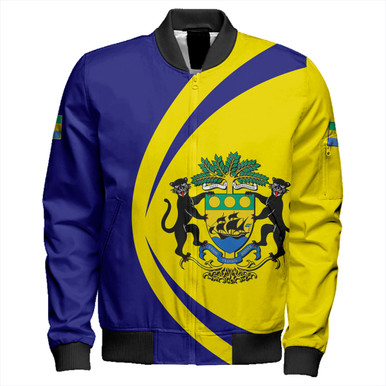 Gabon Flag Sleeve Zip Bomber Jacket - National Coat of Arms and Vertical Design TS04