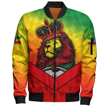 Personalised Ethiopia Sleeve Zip Bomber Jacket Men's Dreadlock Rasta Lion Headphones LT14 main image 0