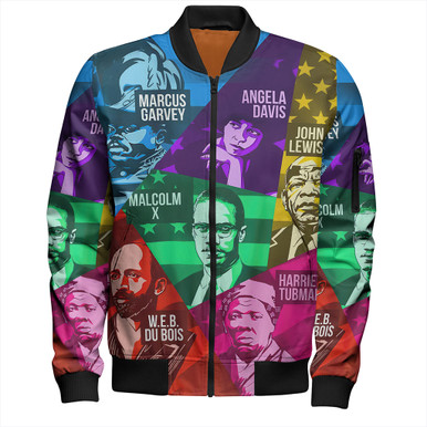 Black History Zipper Bomber Jacket Civil Rights Collage Fashion