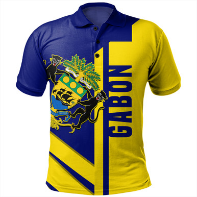 Presonalised Gabon Long Sleeve Polo Shirt Coat Of Arms With Flag Gradient Style LT14 main image 0